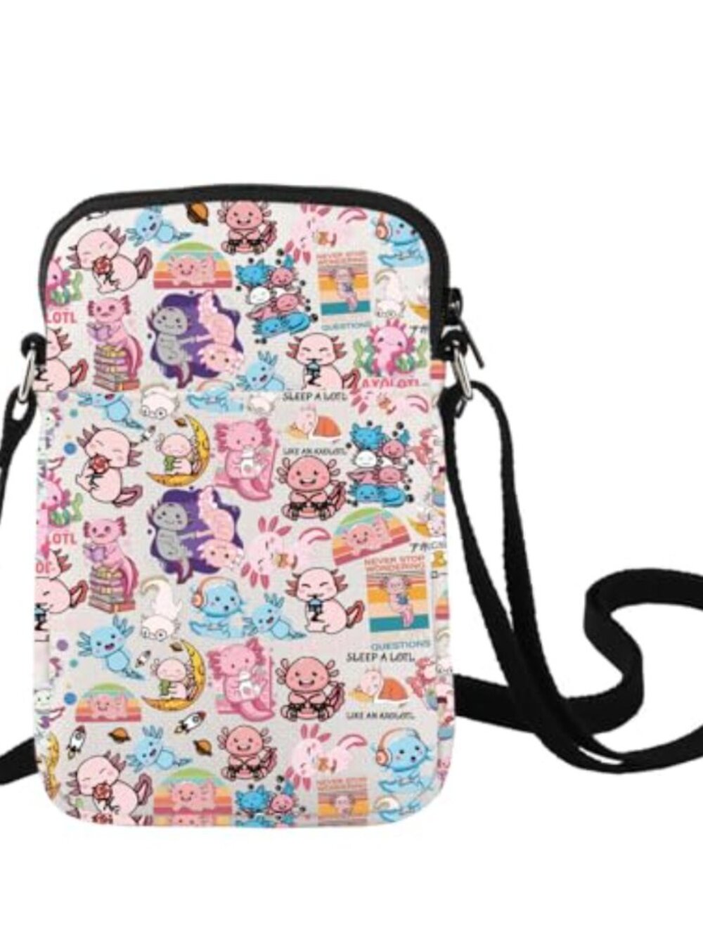 Canvas Crossbody Bag Axolotl Salamander Print Satchel Adjustable Shoulder Bag